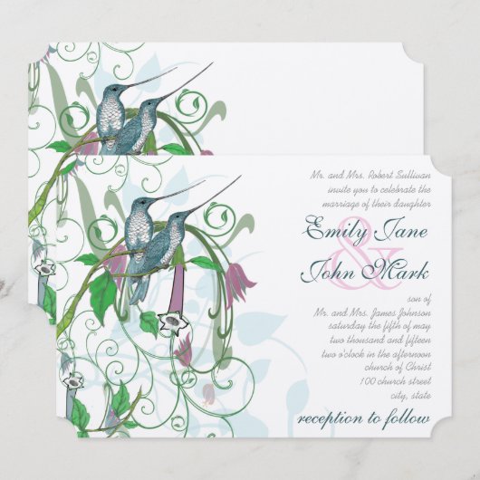 Elegant Secret Garden Hummingbird Wedding Kaart (Voorkant / Achterkant)