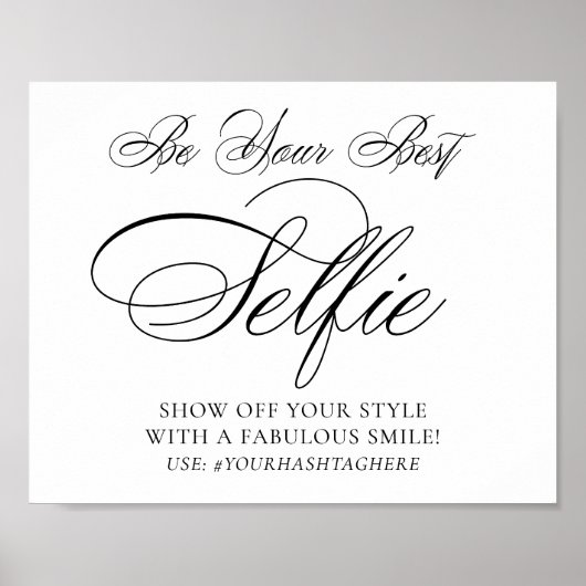 Elegant Selfie Black Script | Uw hashtag Poster (Voorkant)
