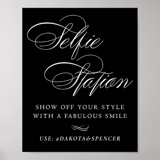 Elegant Selfie-station White Script Smile Hashtag Poster (Voorkant)