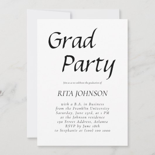 Elegant Senior Afstudeerder Party Black White Afst Kaart (Voorkant)