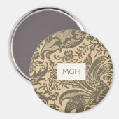 Elegant sepia botanisch patroon monogram magneet (Voorkant / Achterkant)