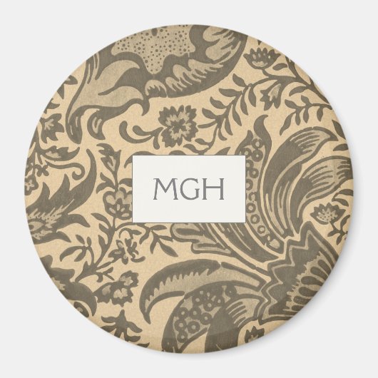 Elegant sepia botanisch patroon monogram magneet (Voorkant)