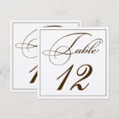 Elegant Sepia Script Table Number Kaarten (Voorkant / Achterkant)