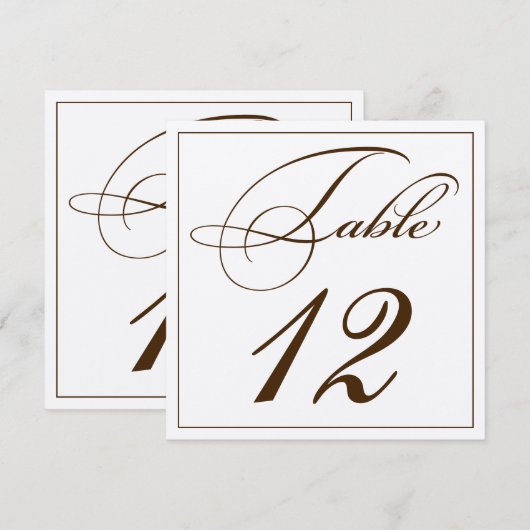 Elegant Sepia Script Table Number Kaarten (Voorkant / Achterkant)