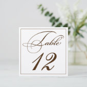 Elegant Sepia Script Table Number Kaarten (Staand voorkant)