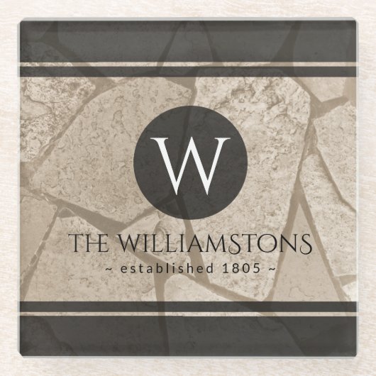 Elegant Sepia Toned Crack Stones Glazen Onderzetter (Voorkant)