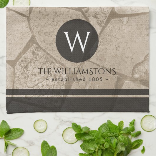 Elegant Sepia Toned Crack Stones Theedoek (Gevouwen)