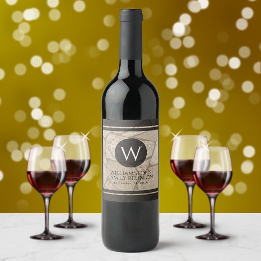 Elegant Sepia Toned Crack Stones Wijn Etiket