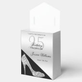 Elegant Sequin Stiletto, Silver & Black Birthday Bedankdoosjes (Geopend)