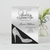 Elegant Sequin Stiletto, Silver & Black Birthday Kaart (Staand voorkant)
