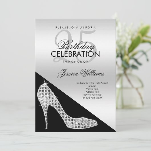 Elegant Sequin Stiletto, Silver & Black Birthday Kaart (Staand voorkant)