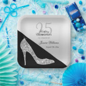 Elegant Sequin Stiletto, Silver & Black Birthday Papieren Bordje (Feest)