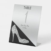 Elegant Sequin Stiletto, Silver & Black Birthday Reclamebord Met Voetstuk (Voorkant)