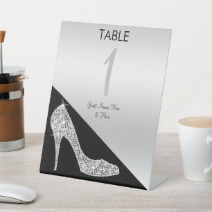 Elegant Sequin Stiletto, Silver & Black Birthday Reclamebord Met Voetstuk