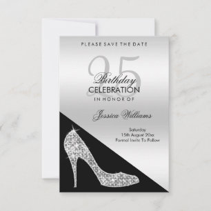 Elegant Sequin Stiletto, Silver & Black Birthday Save The Date