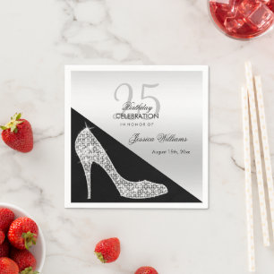 Elegant Sequin Stiletto, Silver & Black Birthday Servet
