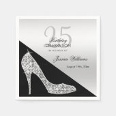 Elegant Sequin Stiletto, Silver & Black Birthday Servet (Voorkant)