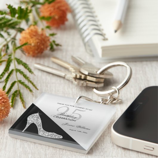 Elegant Sequin Stiletto, Silver & Black Birthday Sleutelhanger (Voorkant Rechts)