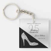 Elegant Sequin Stiletto, Silver & Black Birthday Sleutelhanger (voorkant)