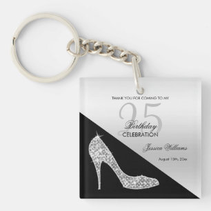 Elegant Sequin Stiletto, Silver & Black Birthday Sleutelhanger