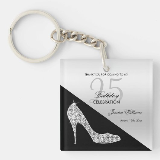 Elegant Sequin Stiletto, Silver & Black Birthday Sleutelhanger (voorkant)