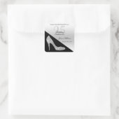 Elegant Sequin Stiletto, Silver & Black Birthday Vierkante Sticker (Tas)