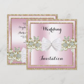 Elegant Sequins & Floral Pareltjes Glitter Bow Wed Kaart (Voorkant / Achterkant)