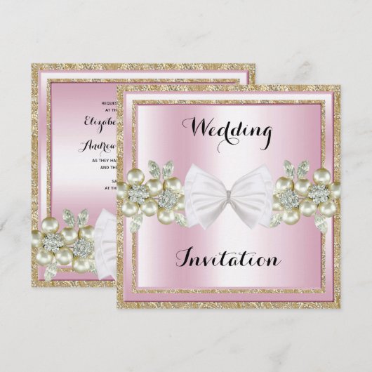 Elegant Sequins & Floral Pareltjes Glitter Bow Wed Kaart (Voorkant / Achterkant)