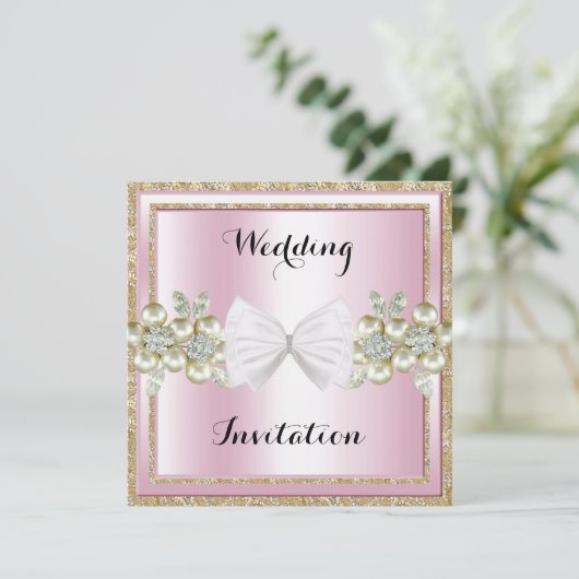 Elegant Sequins & Floral Pareltjes Glitter Bow Wed Kaart (Staand voorkant)