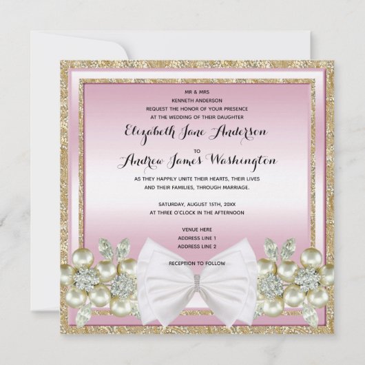 Elegant Sequins & Floral Pareltjes Glitter Bow Wed Kaart (Achterkant)