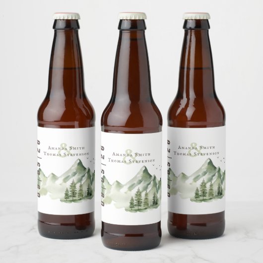 Elegant sereen groen berglandschap bier etiket (Flessen)