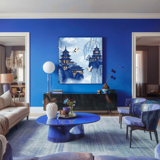 Elegant Serene Blue Chinoiserie Mountain Decoupage Tissuepapier