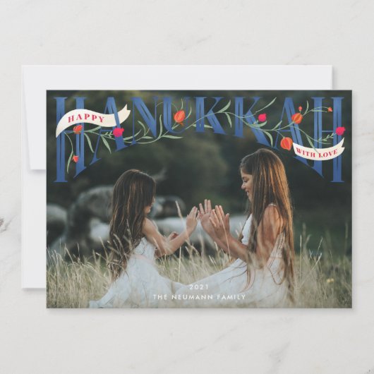 Elegant Serif Hand-Lettered Happy Hanukkah Foto Feestdagenkaart (Voorkant)