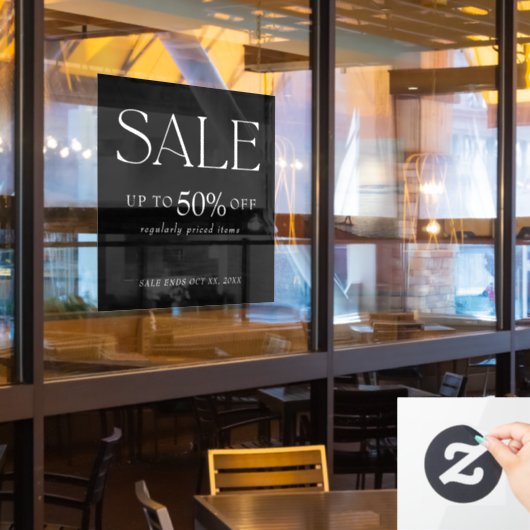 Elegant Serif Retail Black Sale Window Cling Raamsticker (Restaurant Raam)