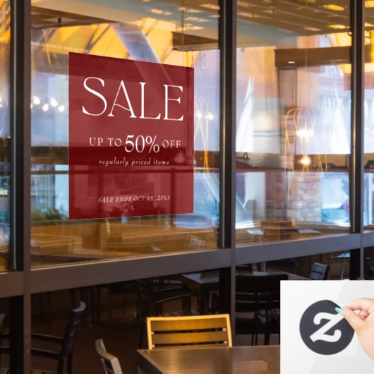Elegant Serif Retail Burgundy Red Sale Raamsticker (Restaurant Raam)