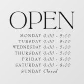 Elegant Serif Retail Open Sign Store Uren Raamsticker (Vel)