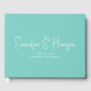 Elegant Serif Schrift Licht Teal Huwelijk Gastenboek
