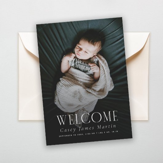 Elegant Serif Welkom Baby Foto Geboorte Aankondiging
