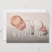 Elegant Serif Welkom Horizontale Baby Foto Geboort Aankondiging (Voorkant)