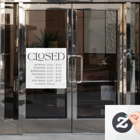 Elegant Serif winkel gesloten bord openingstijden Raamsticker (Kantoordeur)