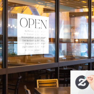 Elegant Serif Winkel Open Uur Bord Raamsticker
