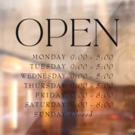 Elegant Serif Winkel Open Uur Bord Raamsticker