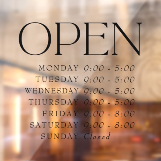 Elegant Serif Winkel Open Uur Bord Raamsticker (Vel 2)