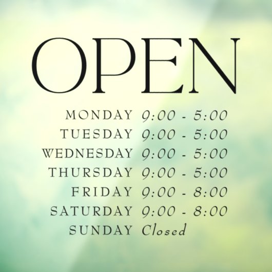 Elegant Serif winkel open uurbord Open teken Raamsticker (Vel 3)