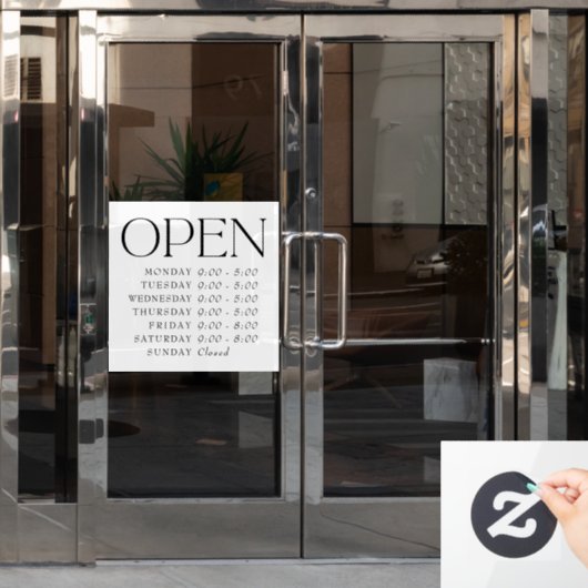 Elegant Serif winkel open uurbord Raamsticker (Kantoordeur)