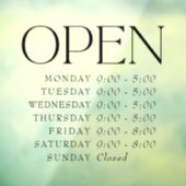 Elegant Serif winkel open uurbord winkeluren Raamsticker (Vel 3)