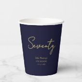 Elegant Seventy Birthday Paper Cup Navy Gold Papieren Bekers (Achterkant)