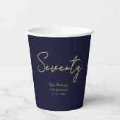 Elegant Seventy Birthday Paper Cup Navy Gold Papieren Bekers (Voorkant)
