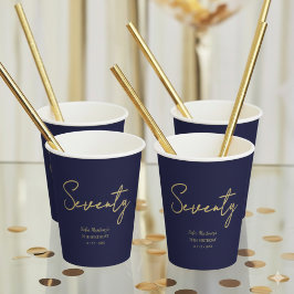 Elegant Seventy Birthday Paper Cup Navy Gold Papieren Bekers