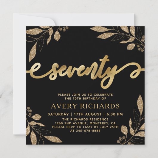 Elegant Seventy Gold Script Black 70e verjaardag Kaart (Voorkant)